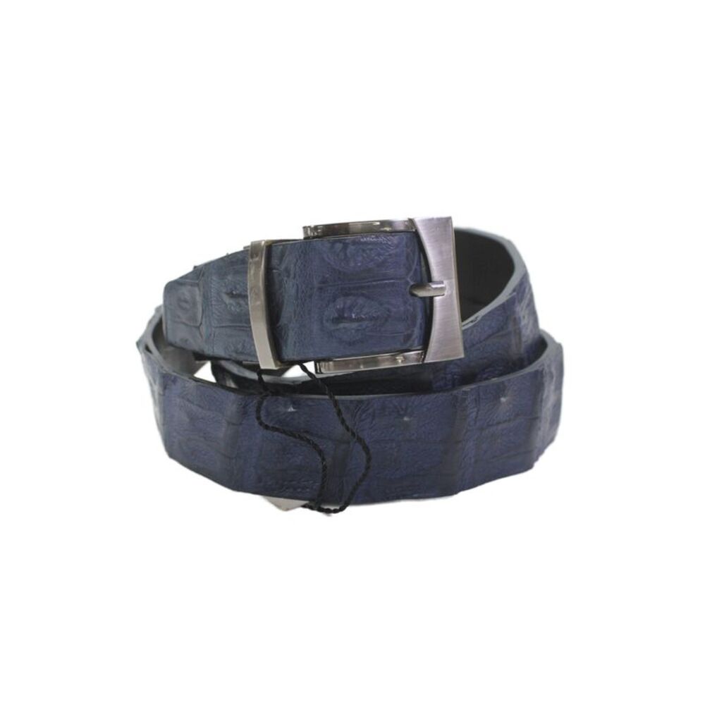 Bernini Mens Genuine American Alligator Silver Tone Buckle Belt Blue Size 40